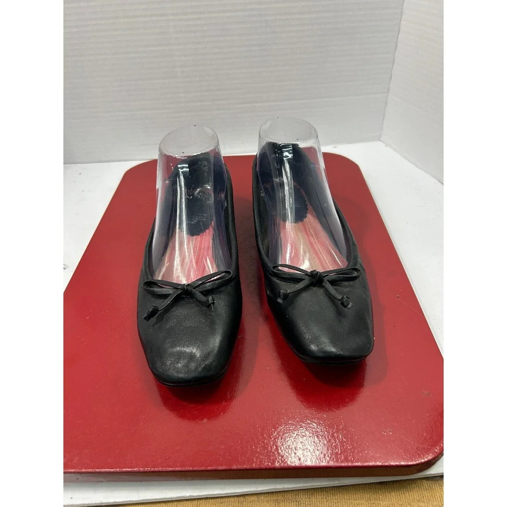 Sam & Libby Solid Ballet Flats 6.5M Black Leather Bow Balletcore Minimalist Chic